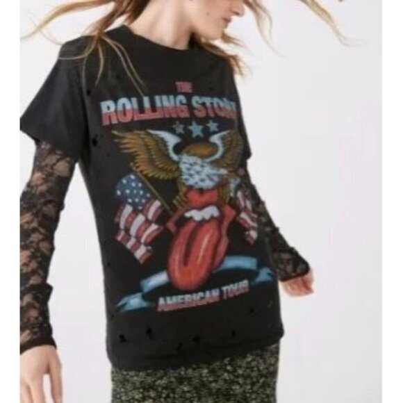 Urban Outfitters Rolling Stones American Tour Distressed Shirt Tee Sz Small - Picture 1 of 12